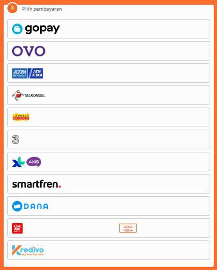 Pilih Cara atau Metode Pembayaran 1