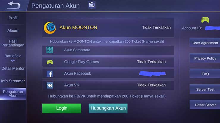 Pilih Google Play Games sebagai akun Mobile Legend