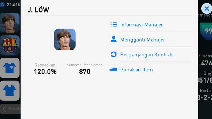 Tap ikon Manager di sebelah kiri atas Mengganti Manager