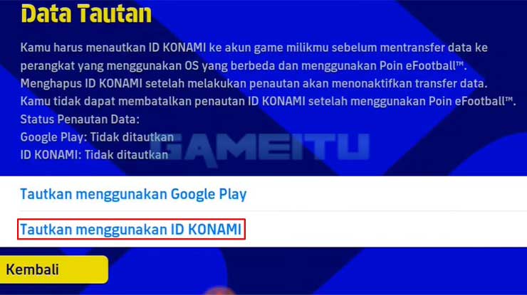Tautkan Menggunakan ID Konami