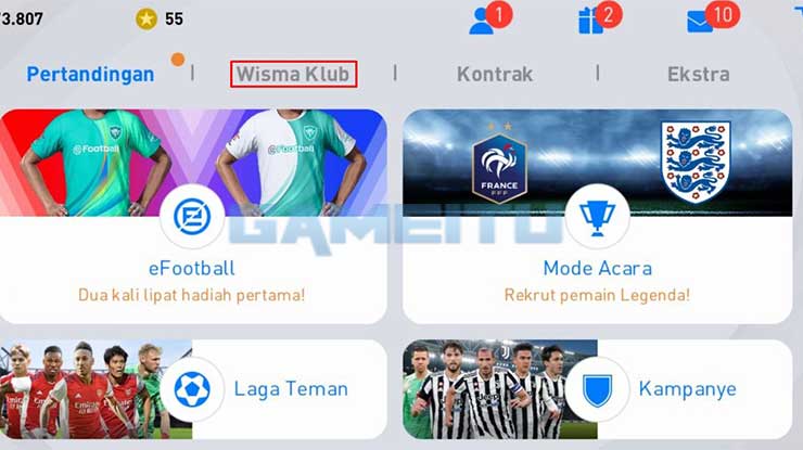 Pilih Tab Menu Wisma Klub