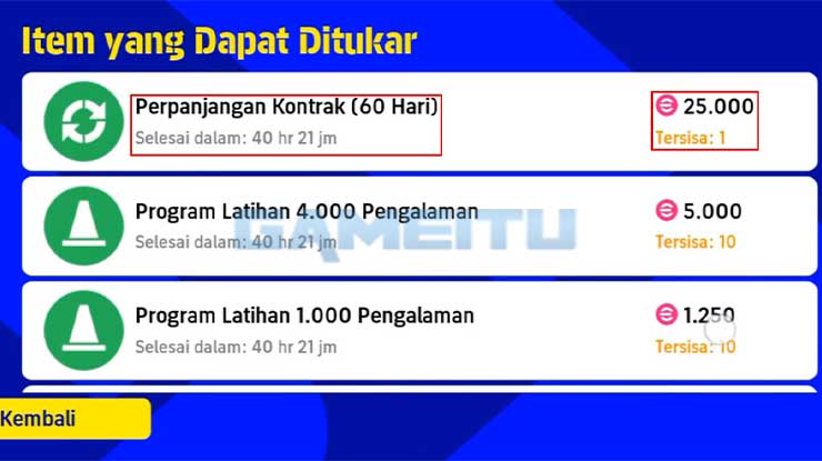 Pilih Item Perpanjang Kontrak