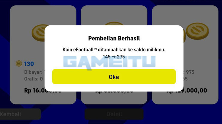 Top Up eFootball PES Mobile di Tokopedia Berhasil 2